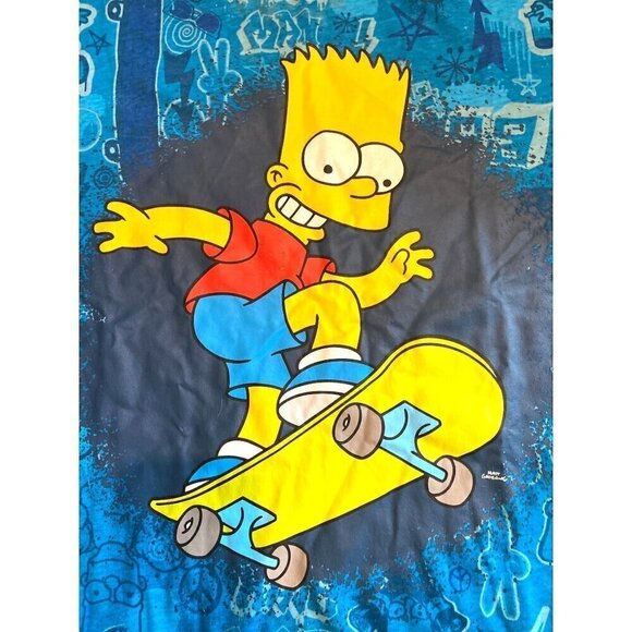 The Simpson's Bart Simpson Skateboarding Blue Graphic Boys‎ T Shirt Size XL - Picture 2 of 5